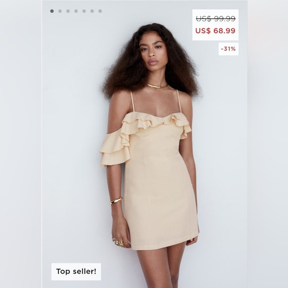 MANGO Ruffled shoulder dress - Picture 3 of 9